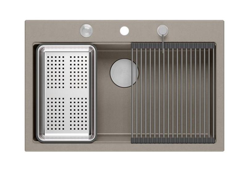 Quadri Hard Rock taupe granieten opbouw grote spoelbak 76x50cm inclusief rvs plug en accessoires 1208967270