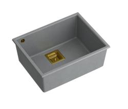 Quadri Quadrangle grijs graniet onderbouw spoelbak met gouden plug 55x42 cm 1208967275