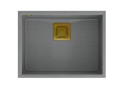 Quadri Quadrangle grijs graniet onderbouw spoelbak met gouden plug 55x42 cm 1208967275