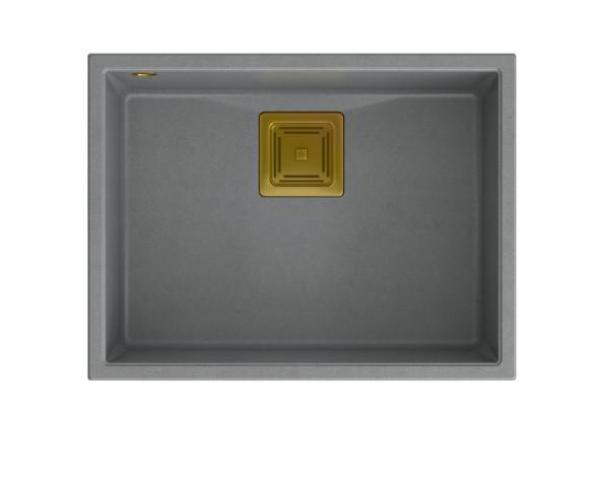 Quadri Quadrangle grijs graniet onderbouw spoelbak met gouden plug 55x42 cm 1208967275