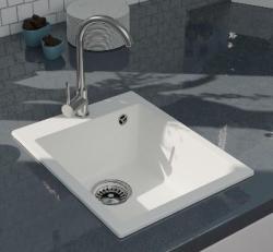 GraniteMy Bremen granieten witte spoelbak 40x50 cm wit opbouw, onderbouw en vlakinbouw met kraangatbank met rvs plug 1208967284