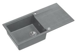 Quadri Luton grijs granieten opbouw spoelbak met afdruipvlak omkeerbaar 100x50cm met rvs plug 1208967323