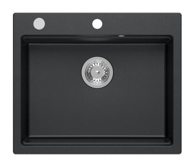Quadri Durham antraciet graniet opbouw spoelbak 595x500 met zeepdispenser, snijplank, inzetbak en rolmat 1208967379