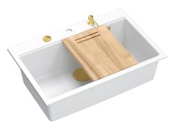 Quadri Hard Rock wit granieten opbouw grote spoelbak  76x50cm inclusief gouden plug en accessoires 1208967424