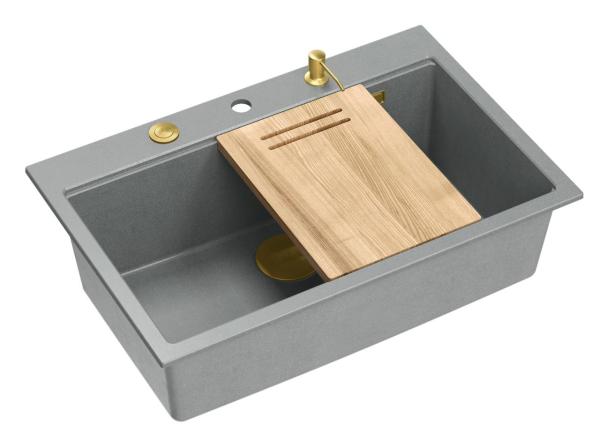 Quadri Hard Rock grijs granieten opbouw grote spoelbak 76x50cm inclusief gouden plug en accessoires 1208967432