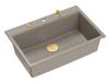 Quadri Hard Rock taupe granieten opbouw grote spoelbak 76x50cm inclusief gouden plug en accessoires 1208967436