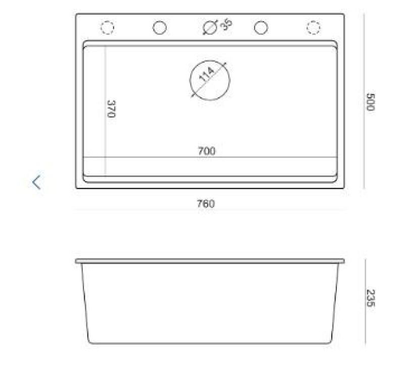 Quadri Hard Rock taupe granieten opbouw grote spoelbak 76x50cm inclusief gouden plug en accessoires 1208967436