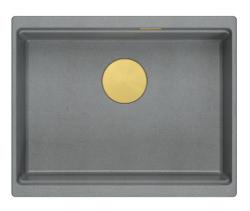 Quadri Newport II graniet onderbouw grijs spoelbak 560x450mm met gouden plug en afvoerkapje 1208967457