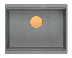 Quadri Newport II graniet onderbouw grijs spoelbak 560x450mm met koperen plug en afvoerkapje 1208967458