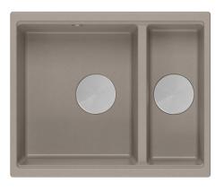 Quadri Newport II taupe 1,5 spoelbak graniet opbouw en onderbouw spoelbak 555x460mm met rvs plug 1208967466