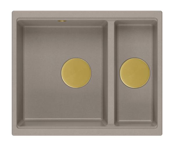 Quadri Newport II taupe 1,5 spoelbak graniet opbouw en onderbouw spoelbak 555x460mm met gouden plug 1208967467