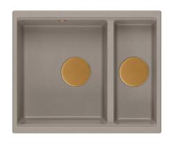 Quadri Newport II taupe 1,5 spoelbak graniet opbouw en onderbouw spoelbak 555x460mm met koperen plug 1208967468