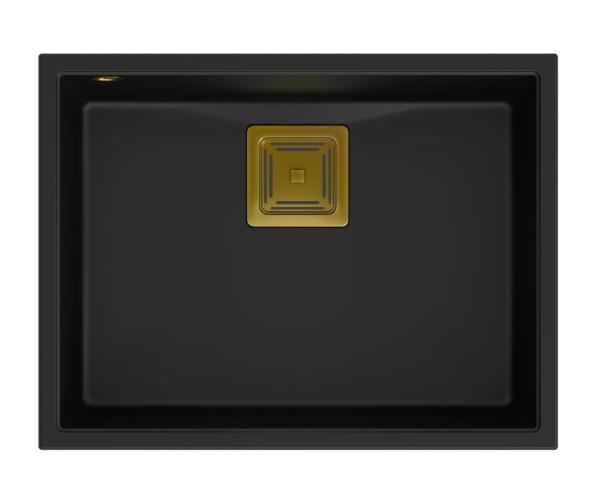 Quadri Quadrangle zwart graniet onderbouw spoelbak 55x42cm met gouden plug 1208967475