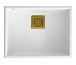 Quadri Quadrangle wit graniet onderbouw spoelbak 55x42cm met gouden plug 1208967477