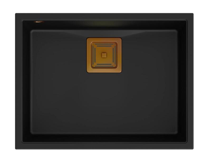 Quadri Quadrangle antraciet graniet onderbouw spoelbak 55x42cm met koperen plug 1208967480