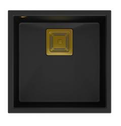 Quadri Quadrangle zwart graniet onderbouw spoelbak 42x42cm met gouden plug 1208967481