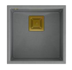 Quadri Quadrangle grijs graniet onderbouw spoelbak 42x42cm met gouden plug 1208967484