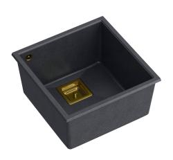 Quadri Quadrangle antraciet graniet onderbouw spoelbak 42x42cm met gouden plug 1208967487