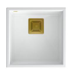 Quadri Quadrangle wit graniet onderbouw spoelbak 42x42cm met gouden plug 1208967489