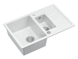 Quadri Brenton witte granieten opbouw 1,5 spoelbak met afdruipvlak 78x50cm met rvs plug 1208967491