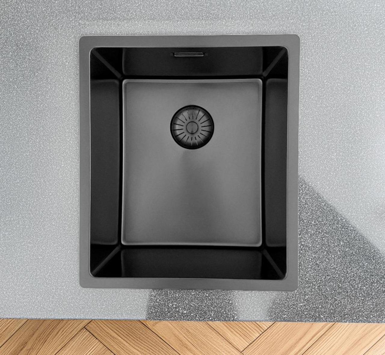 Pure.Sink Prestige spoelbak PVD gun metal 34x40cm 10mm radius onderbouw, vlakbouw, opbouw PPG3440-61