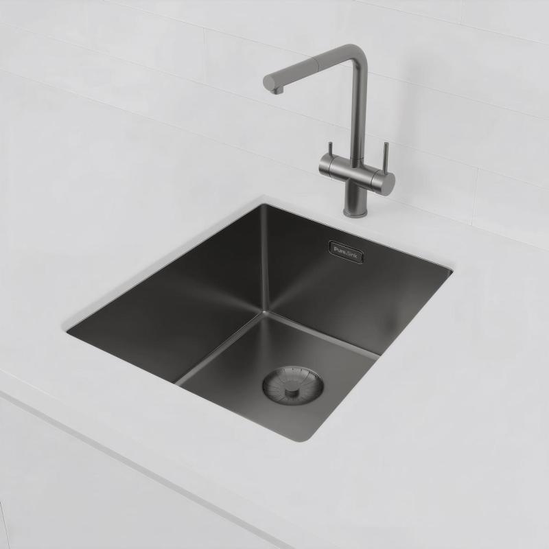 Pure.Sink Prestige spoelbak PVD gun metal 34x40cm 10mm radius onderbouw, vlakbouw, opbouw PPG3440-61