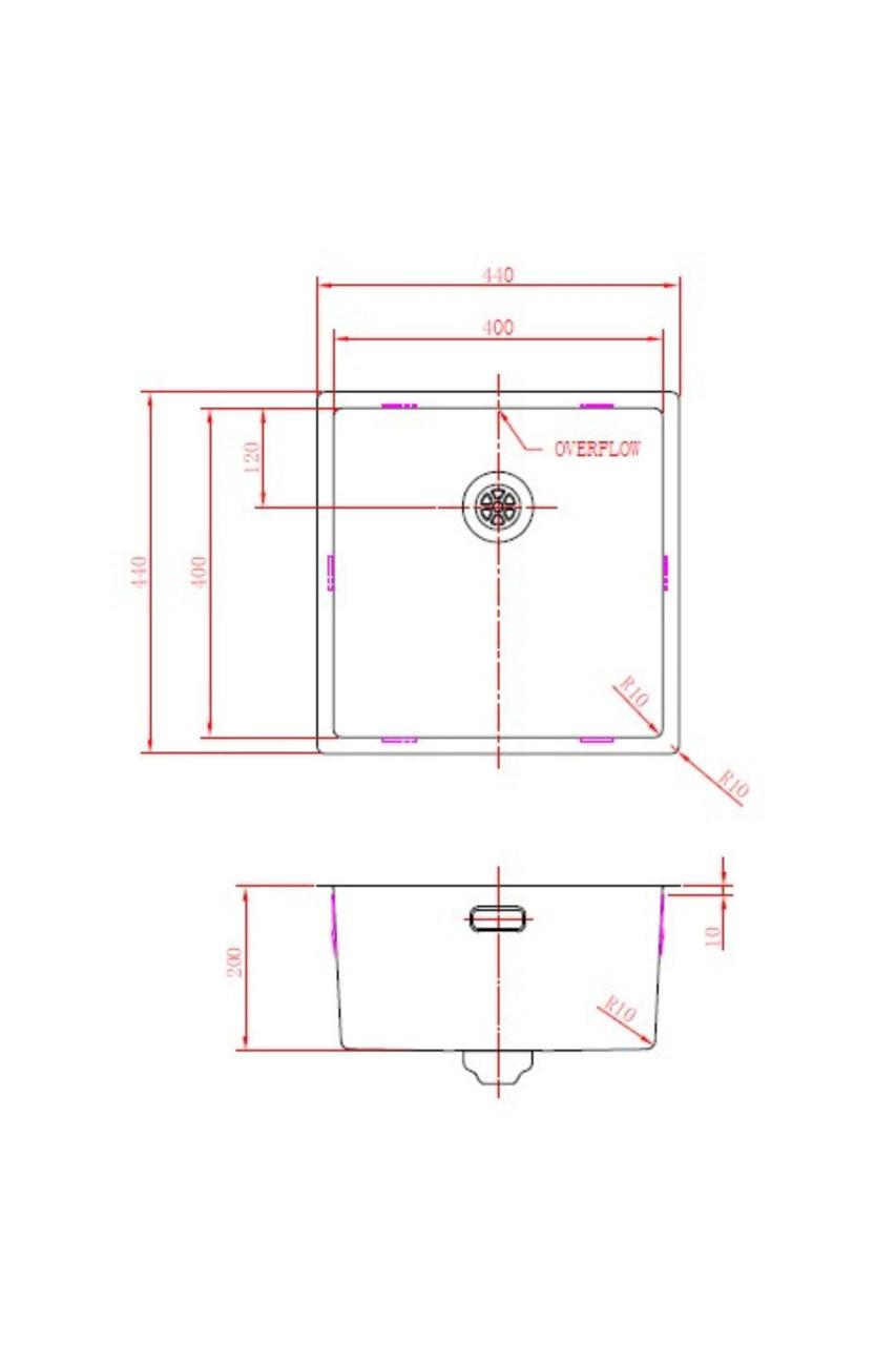 Pure.Sink Prestige spoelbak 40x40 cm PVD Koper 10mm radius onderbouw, vlakbouw en opbouw PPG4040-62