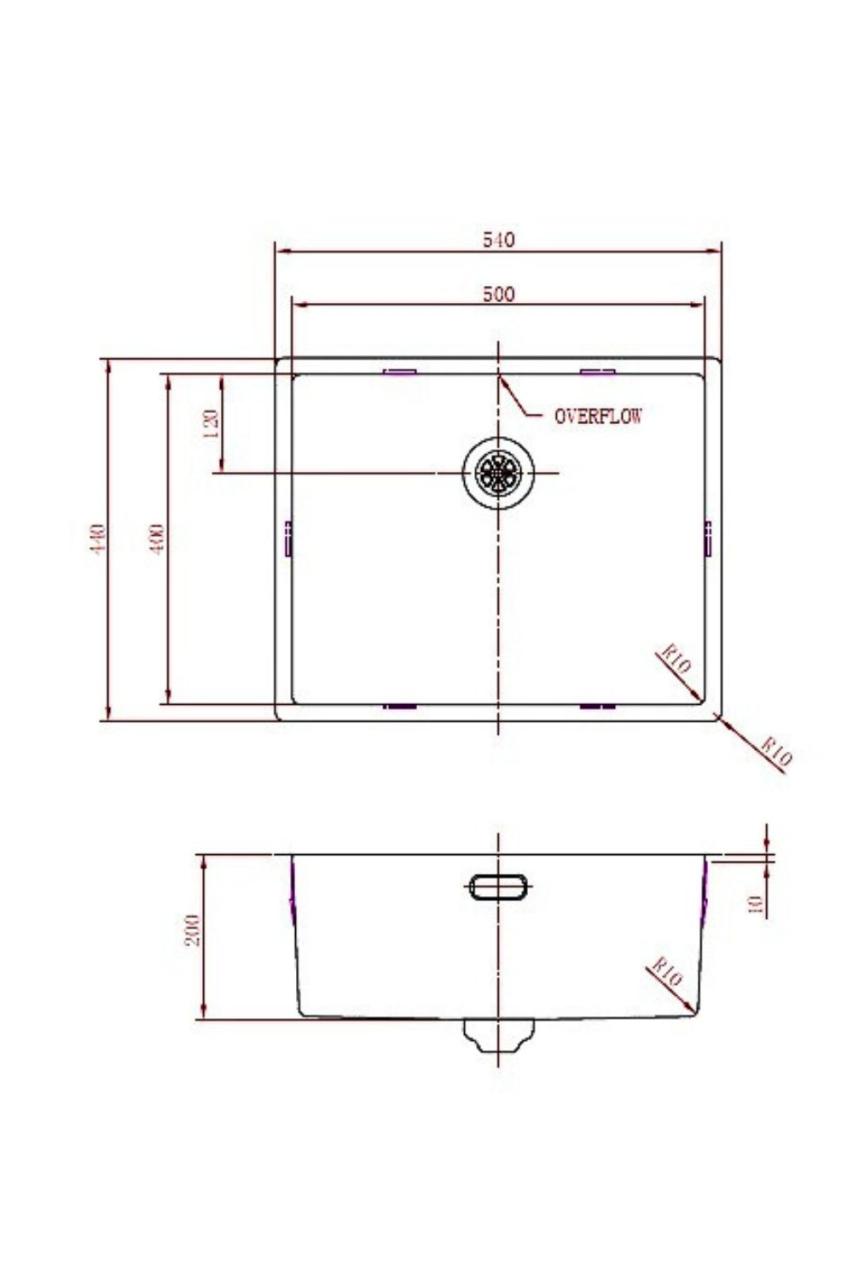 Pure.Sink Prestige spoelbak 50x40 cm PVD Goud 10mm radius onderbouw, vlakbouw en opbouw PPG5040-60