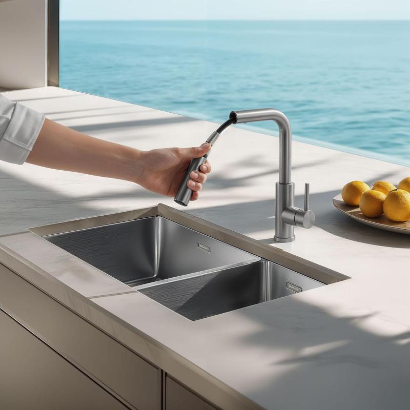 Pure.Sink Elite Steel Spark-S keukenkraan RVS met uittrekbare uitloop en sproeistand PS8041-02