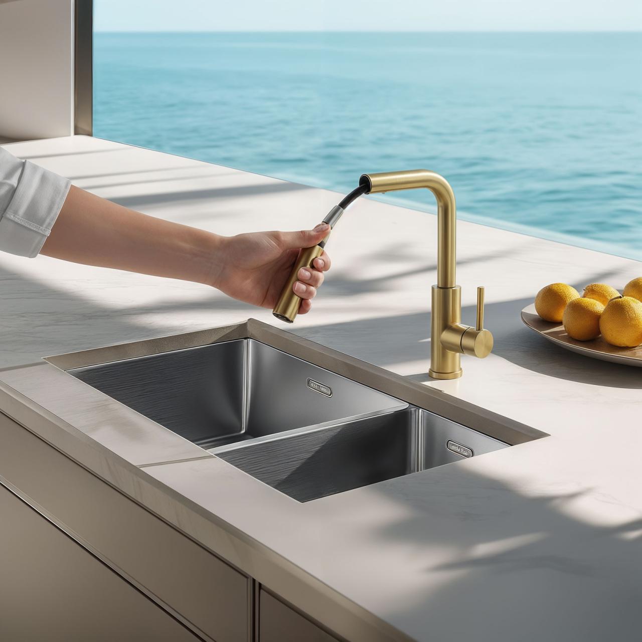 Pure.Sink Elite Steel Spark-S keukenkraan PVD geborsteld goud met uittrekbare uitloop PS8041-60 - Productafbeelding 2