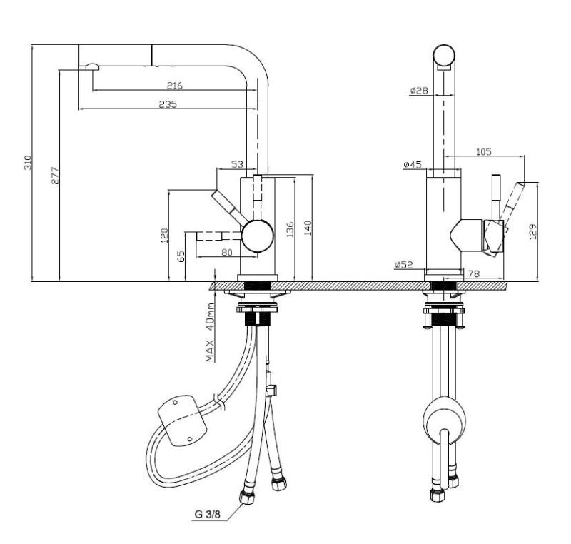 Pure.Sink Elite Steel Spark-S keukenkraan PVD geborsteld goud met uittrekbare uitloop PS8041-60