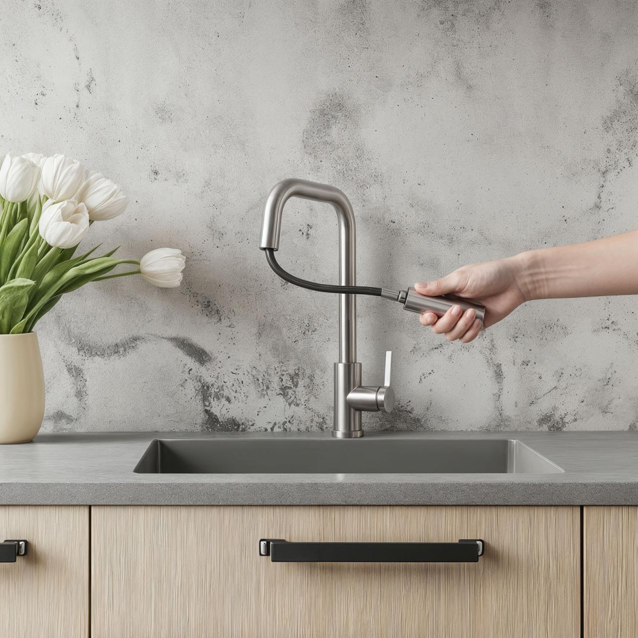 Pure.Sink Elite Steel Crystal-S keukenkraan RVS met uittrekbare uitloop PS8050-02 - Productafbeelding 2