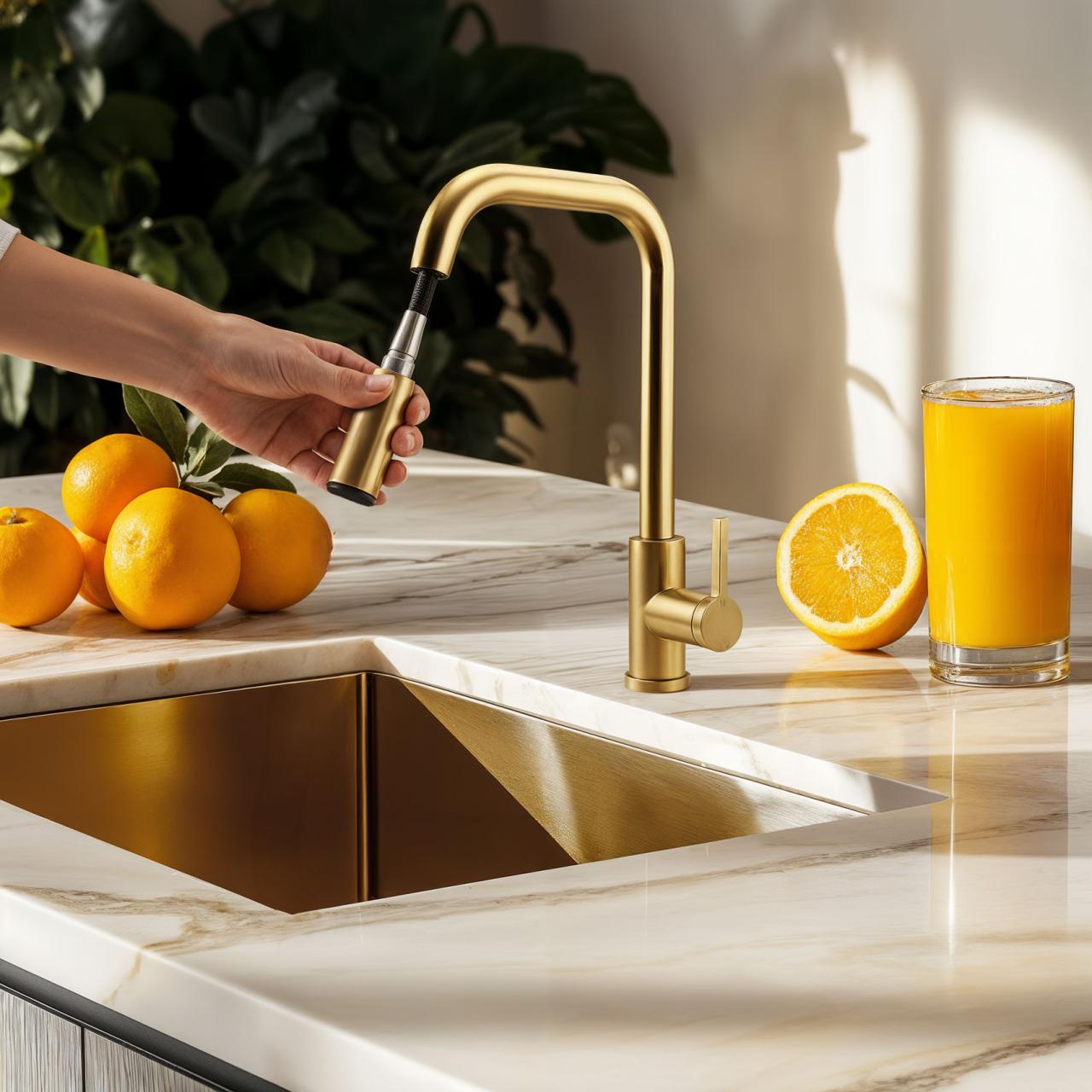 Pure.Sink Elite Steel Crystal-S keukenkraan PVD geborsteld goud met uittrekbare uitloop PS8050-60 - Productafbeelding 2