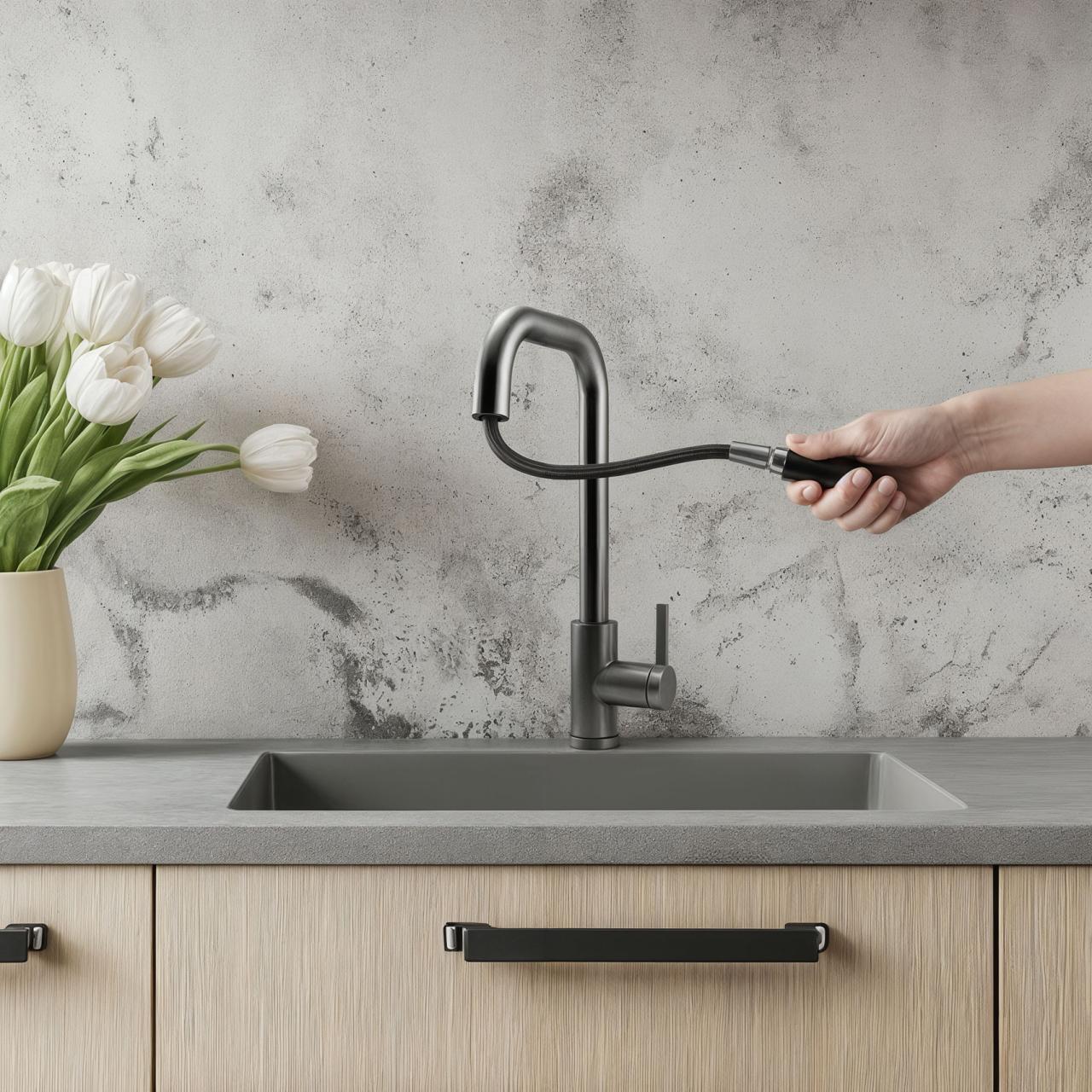 Pure.Sink Elite Steel Crystal-S keukenkraan PVD Gun metal met uittrekbare uitloop PS8050-61 - Productafbeelding 2