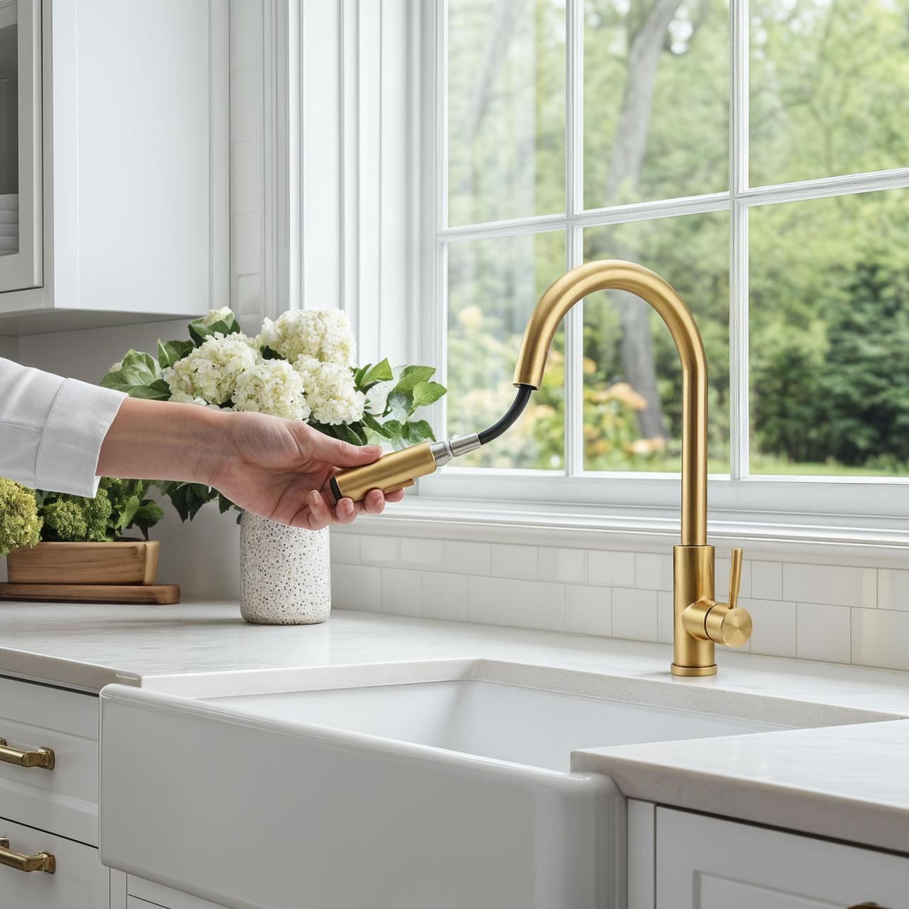 Pure.Sink Elite Steel Stream-S keukenkraan PVD geborsteld goud met uittrekbare uitloop PS8045-60 - Productafbeelding 2