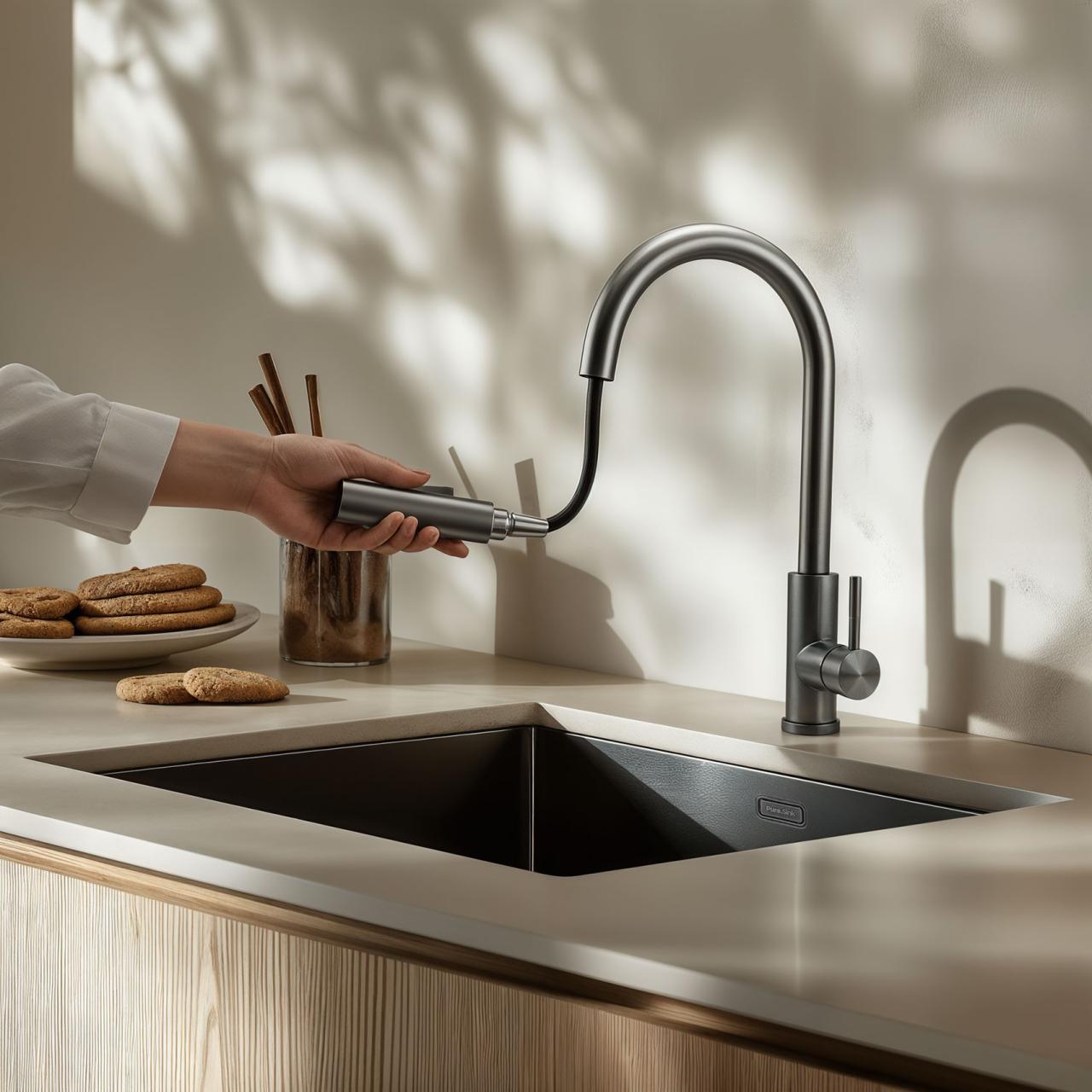 Pure.Sink Elite Steel Stream-S keukenkraan PVD Gun metal met uittrekbare uitloop PS8045-61 - Productafbeelding 2