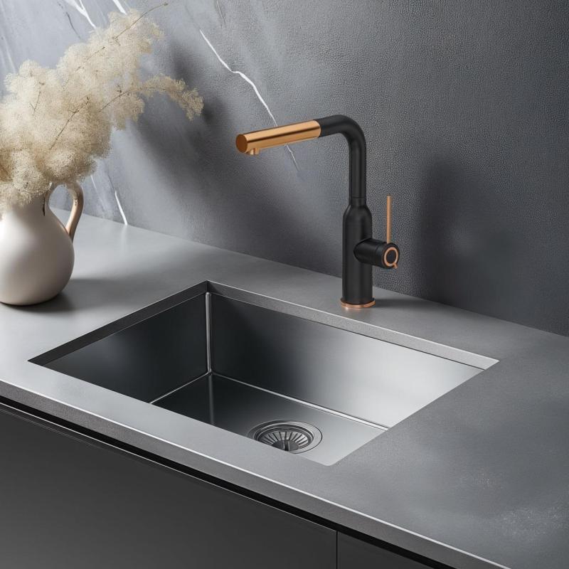 Quadri Stamford Keukenmengkraan Zwart met PVD koperen Afwerking en Uitneembare Uitloop 1208967689