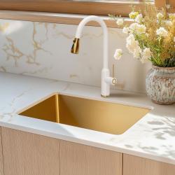 Quadri Stamford Keukenmengkraan Wit met PVD Gouden Afwerking met Uitneembare Uitloop en Sproeistand 1208967690