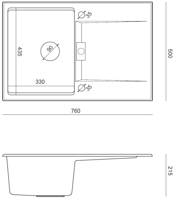 Quadri Minton Granieten Opbouw Wit Spoelbak 76x50cm met Afdruip Omkeerbaar en RVS Plug - 1208967747