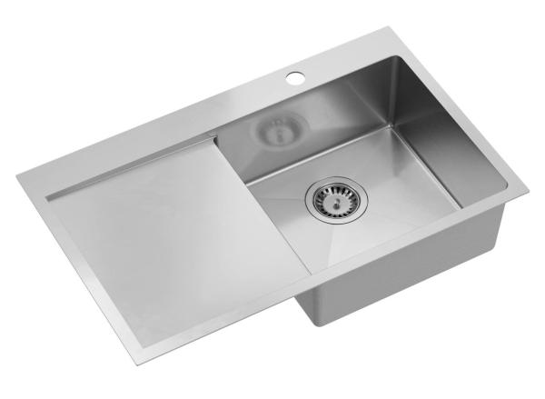 Aquadesign Clara Spoelbak RVS met Rechterzijde Bowl 78x48cm Opbouw of Vlakinbouw met Afdruiprek, Kraangatbank en RVS Plug - 1208967754