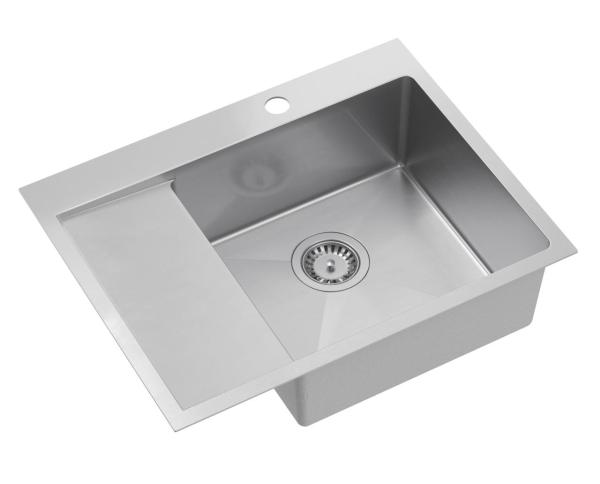 Aquadesign Clara Spoelbak RVS met Rechterzijde Bowl 62x48cm Opbouw  of Vlakinbouw met Afdruiprek, Kraangatbank en RVS Plug - 1208967755