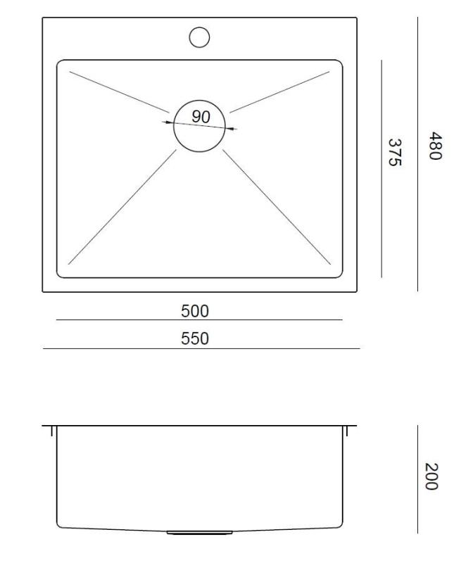 Aquadesign Clara Spoelbak RVS 55x48cm Opbouw of Vlakinbouw met Kraangatbank en RVS Plug - 1208967756