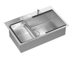 Aquadesign Vesta RVS Spoelbak 76x49cm Opbouw en Vlakinbouw met Kraangatbank, inclusief RVS Plug en Accessoires - 1208967762