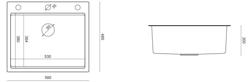 Aquadesign Vesta RVS Spoelbak 580x485cm Opbouw en Vlakinbouw met Kraangatbank, inclusief RVS Plug en Accessoires - 1208967763