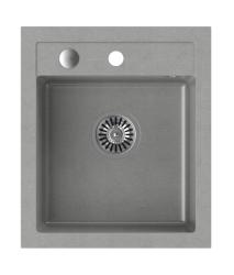 Quadri Londen Graniet Grijs Spoelbak 43x50cm met Kraangatbank en RVS Plug - 1208967765