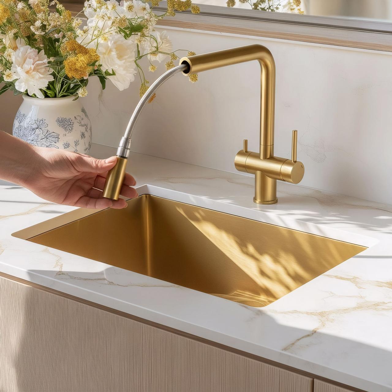 Quadri Ellesmere Keukenmengkraan PVD Goud 3-weg met extra aansluiting voor gefilterd water 1208967781 - Productafbeelding 2