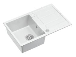 Quadri Sheffield Witte Granieten Opbouw Spoelbak 78x50cm met Afdruipgedeelte en RVS Plug - 1208967798