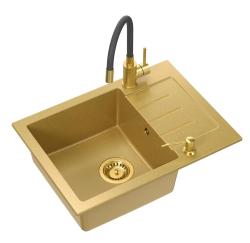 Quadri Kendal Set met Keukenkraan met Flexibele Uitloop, Vloeistofdispenser en Granieten Goud kleurige Spoelbak 60x44 cm met Afdruipgedeelte - 1208967839