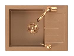 Quadri Kendal Set met Keukenkraan, Vloeistofdispenser en Granieten Koperkleurige Spoelbak 60x44 cm met Afdruipgedeelte en Koperen plug en Orveloop- 1208967840