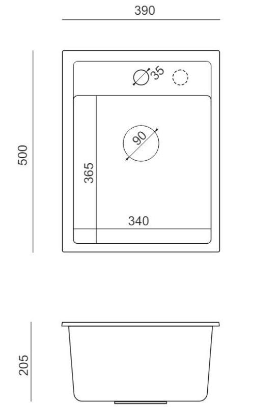Quadri Londen Granieten Grijze Spoelbak 39x50 cm met Kraangat voor Opbouw - 1208967844